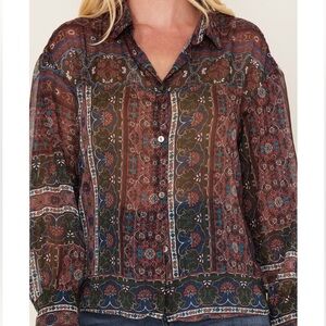 Molly Bracken Multicolor Floral Striped Blouse size L